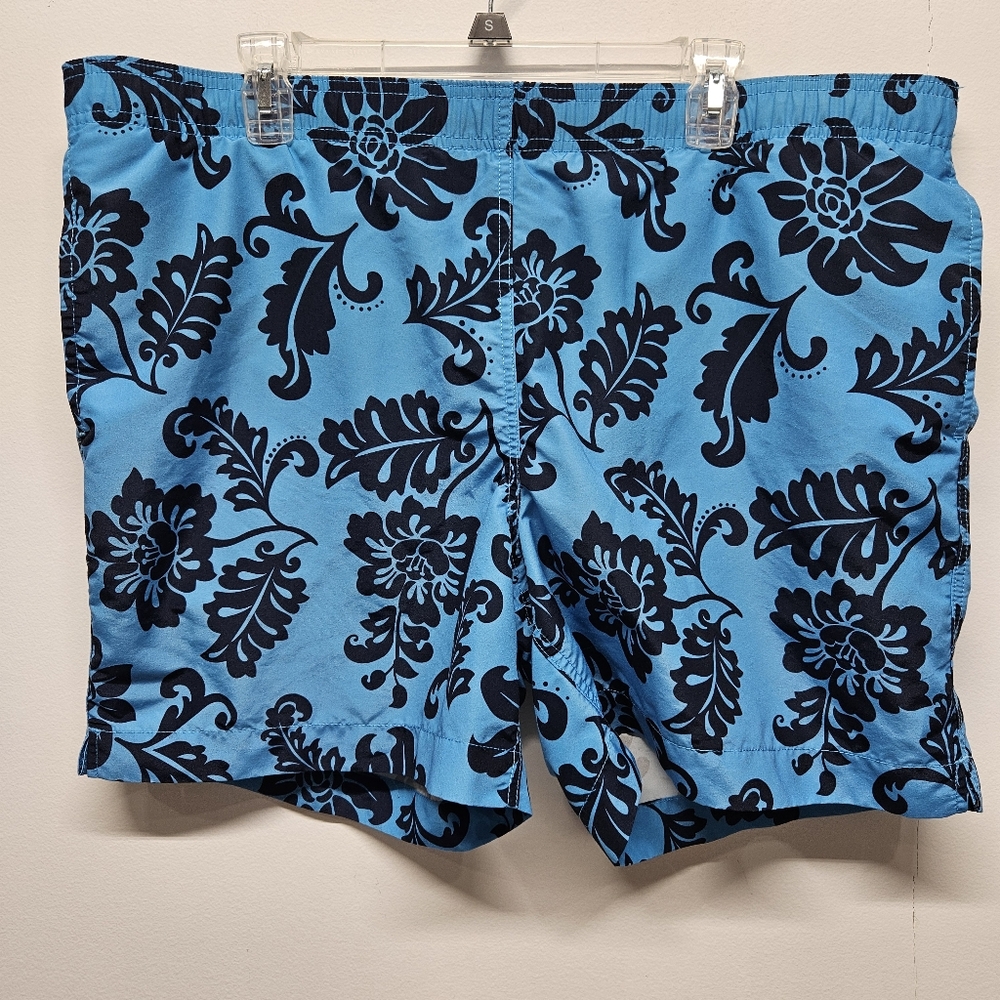Land's End Hawaiian Print Swim Trunks Board Shorts Lined Size Large Drawstring